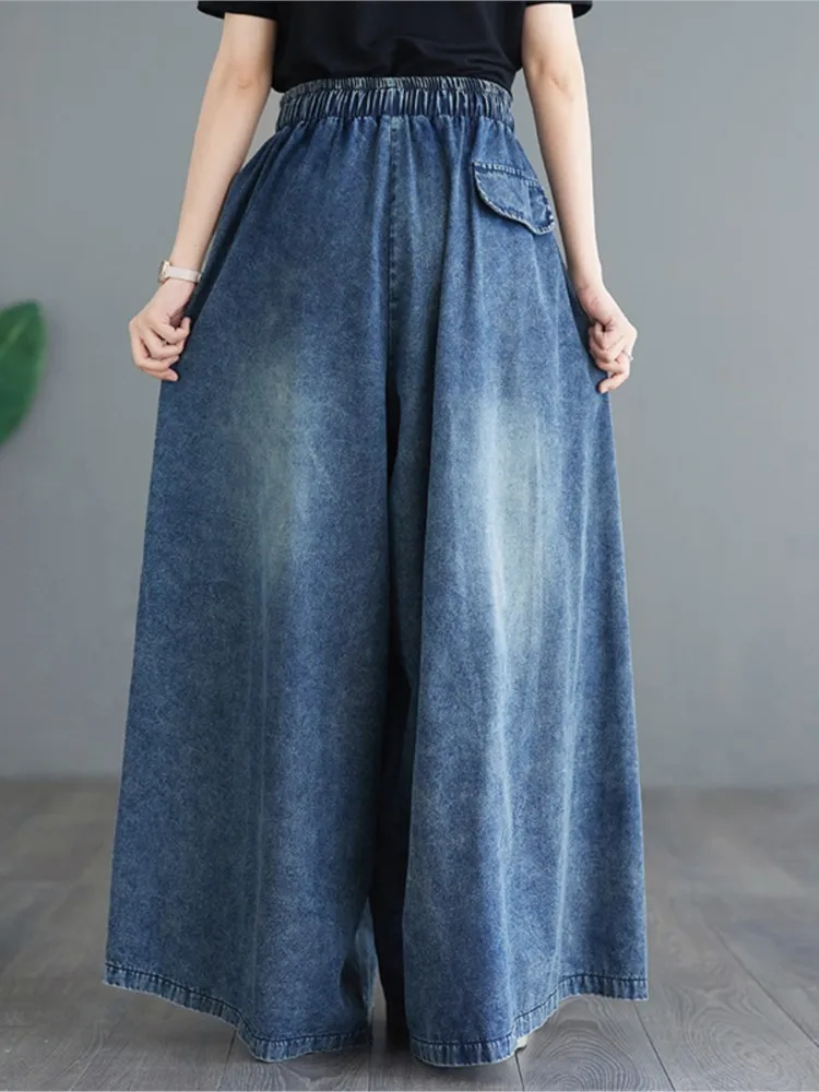 Oversized jeans lente zomer lange wijde pijpen broek vrouwen losse geplooide mode split dames broek elastische hoge taille vrouw broek