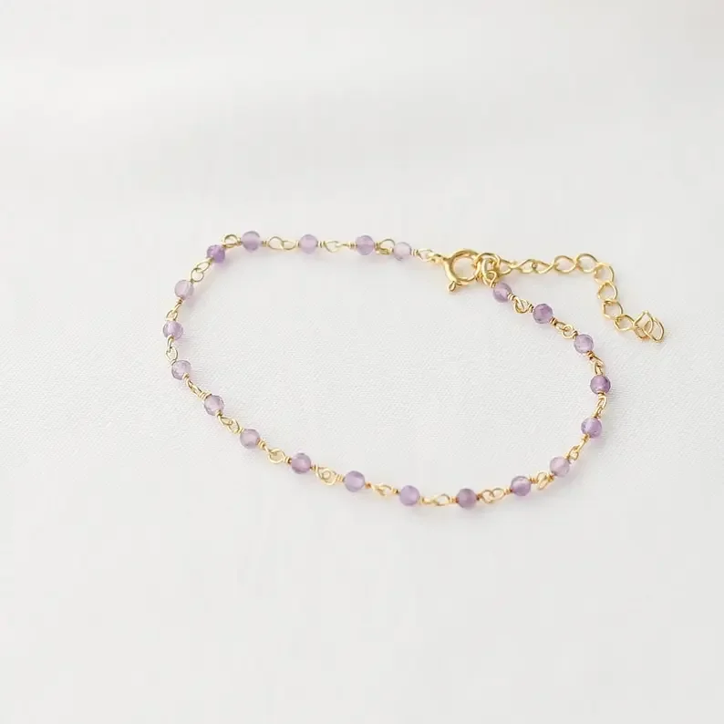 Delicate Amethyst Rosary Jewel bracelet, Amethyst Healing Bracelet Stacked bracelet, February birthday Stone