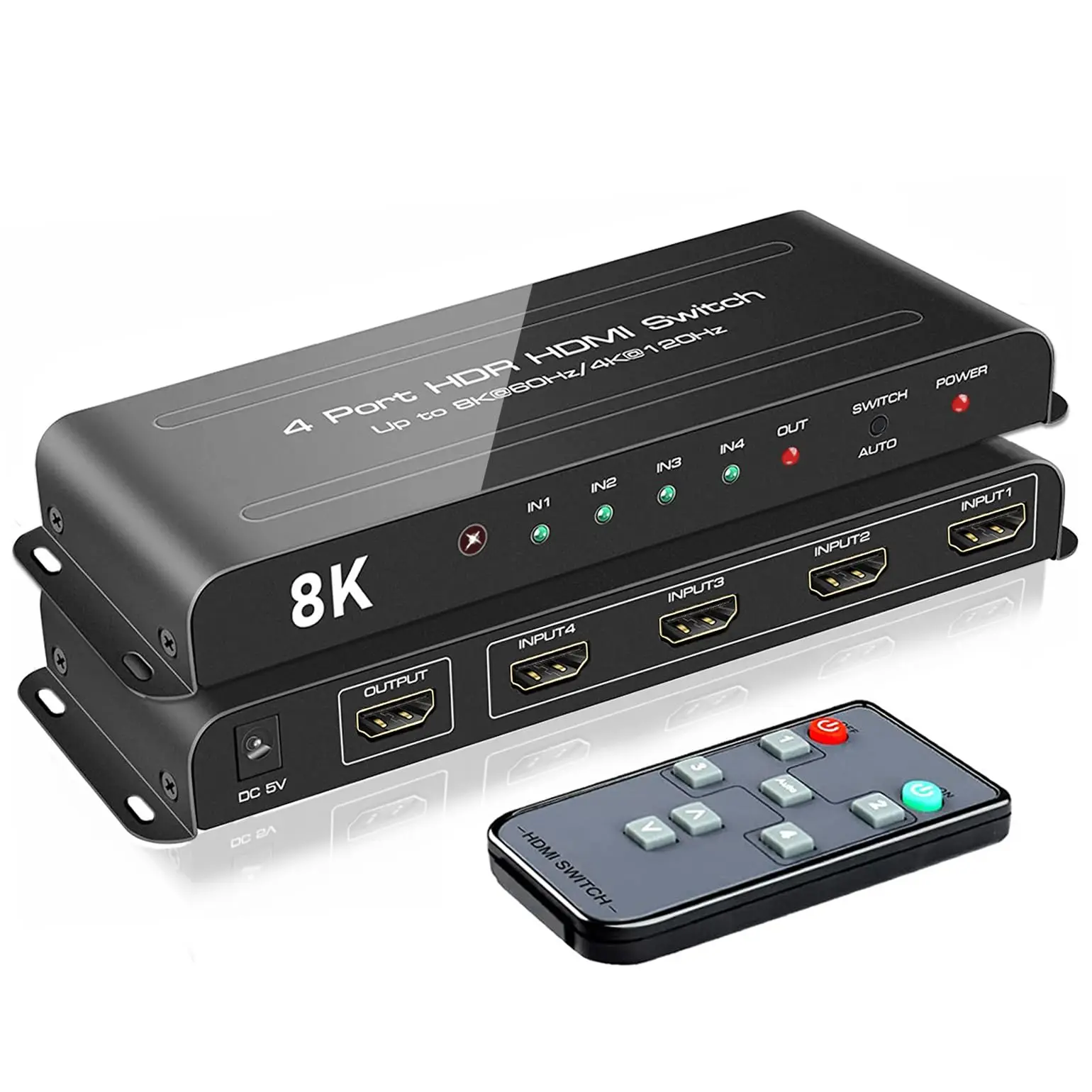 

MOSHOU 4 Ports 8K HDMI 2.1 Switch 4 In 1 Out 8K@60Hz 4K@120Hz HDMI Switcher Remote Auto-Switching 48Gbps HDR 10+ Dolby Vision