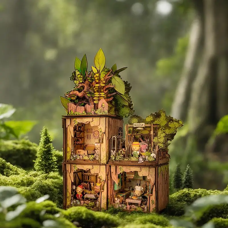 لغز بيت شجرة خشبية ثلاثية الأبعاد من OUZEY - مجموعة بناء تيدي بير كوخ DIY، هدية حرفية مصغرة لبيت الدمى للفتيات والمراهقات #1