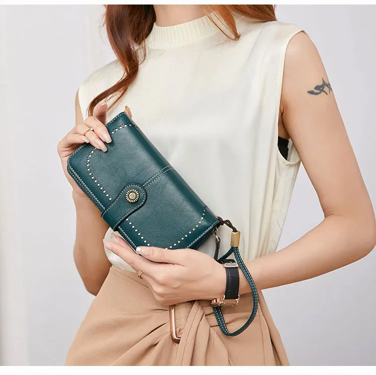

Magnetic Proof Long Purse - Designer Zip Clutch w/ Coin Pocket, 2025 Women's Leather Card Holder