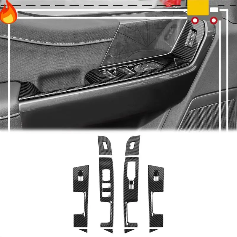 

Car Window Lift Switch Panel Cover Trim For Ford F150 2021 2022 2023 Interior Parts - ABS Carbon Fiber
