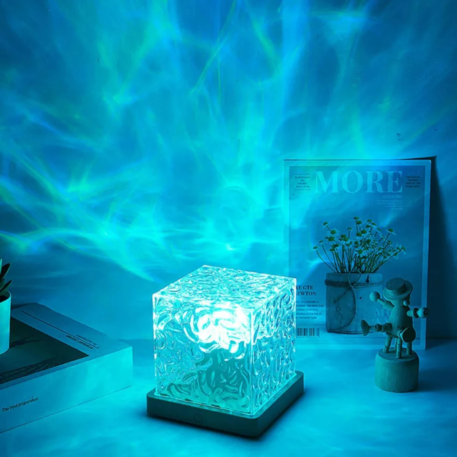 Water Ripple Projector Night Light, Lâmpada De Cristal, Chama Rotativa Dinâmica, Sala De Estar, Estudo, Quarto, Decoração De Cabeceira, 3 Cores, 16 Cores, Novo