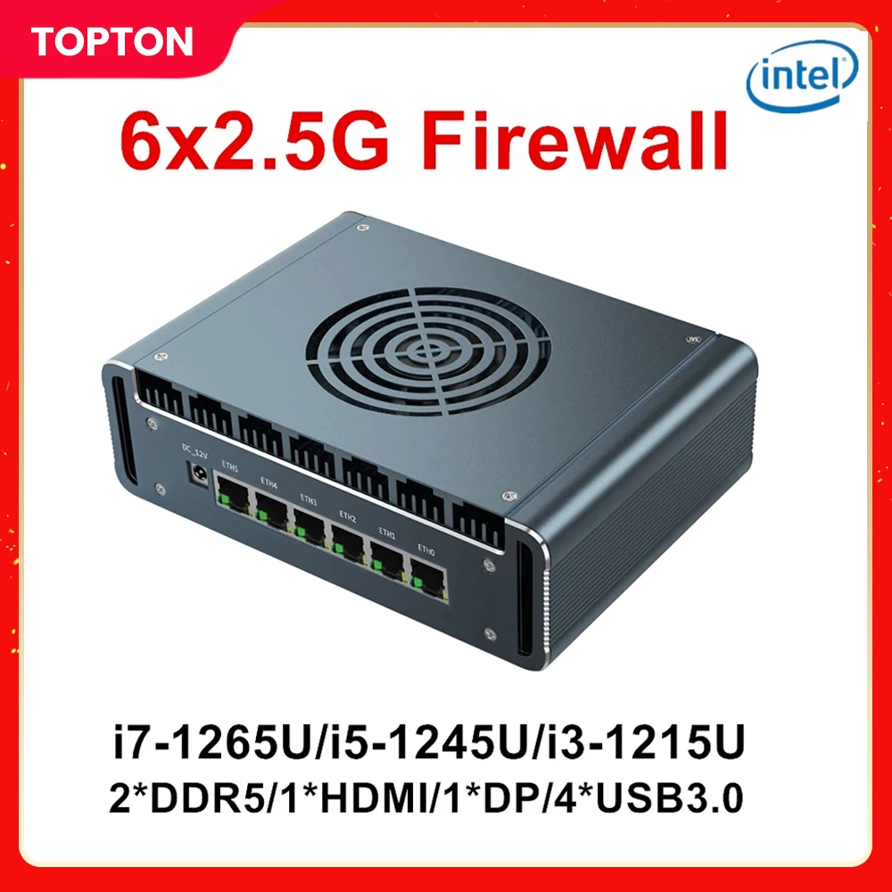 

Topton 12th Gen i7 1265U N100 Firewall Mini PC 6x2.5G intel i226-V i5 1245U DDR5 NVMe Proxmox pfSense Computer Soft Mini Router