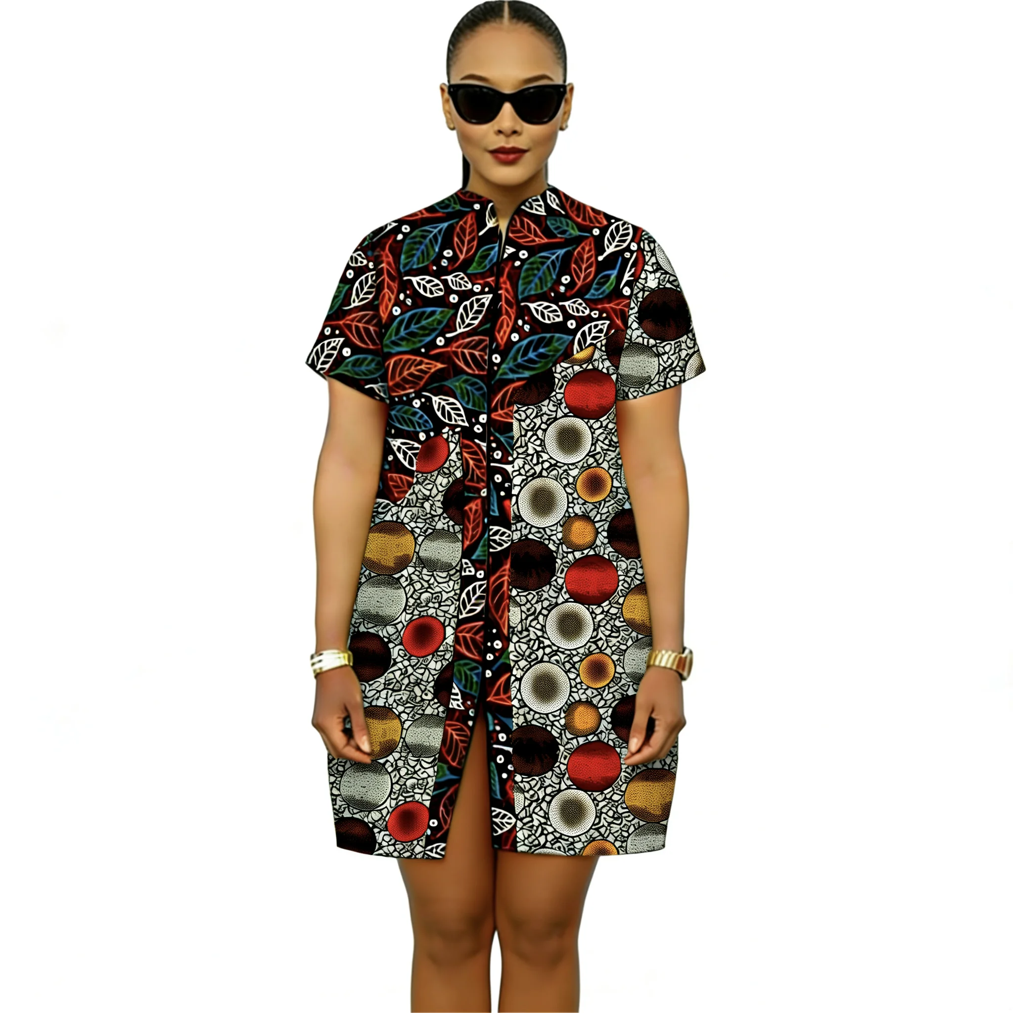 African Print Couture Stand Collar Patchwork Dress Female Ankara Outfit Vintage Party Wear Tailored