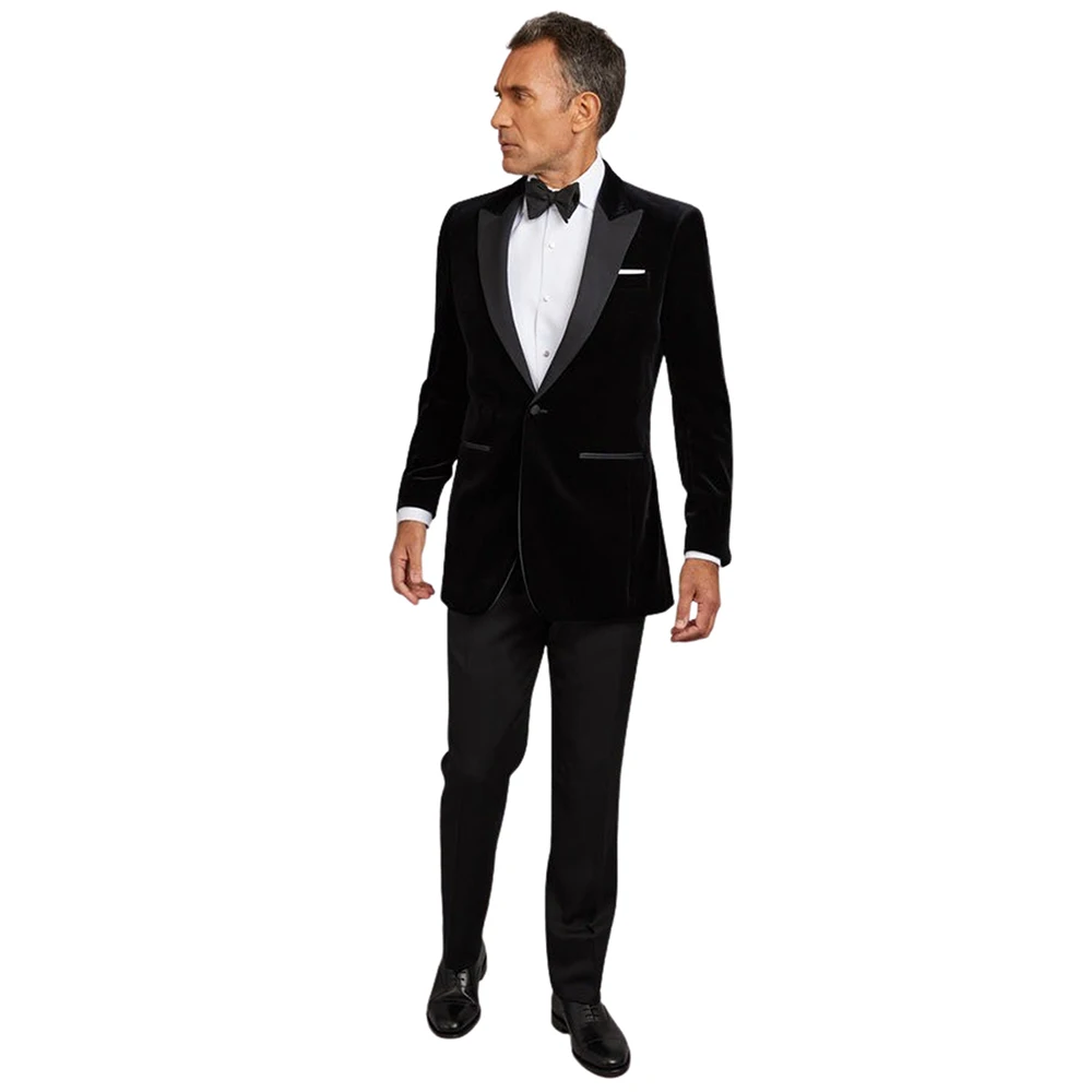 

Men's One Button Suit Two Pieces Peak Lapel Tuxedos Velvet Jacket+Pants