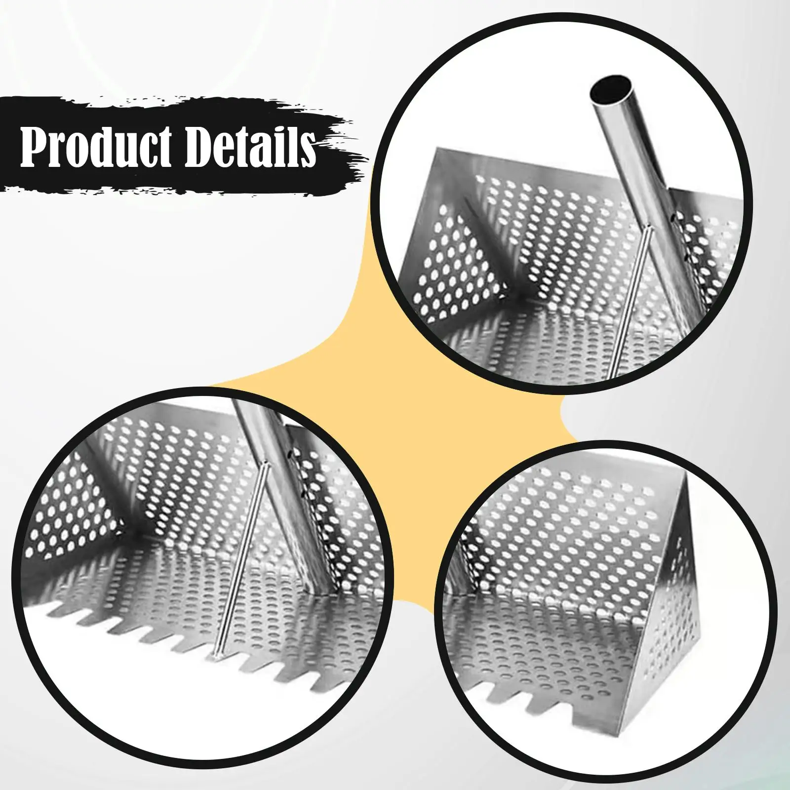 

Ergonomic Steel Hand Rake Sand Sifter Durable Beach Rake Portable Gardening Yard Tool for Garden and Outdoor Sand