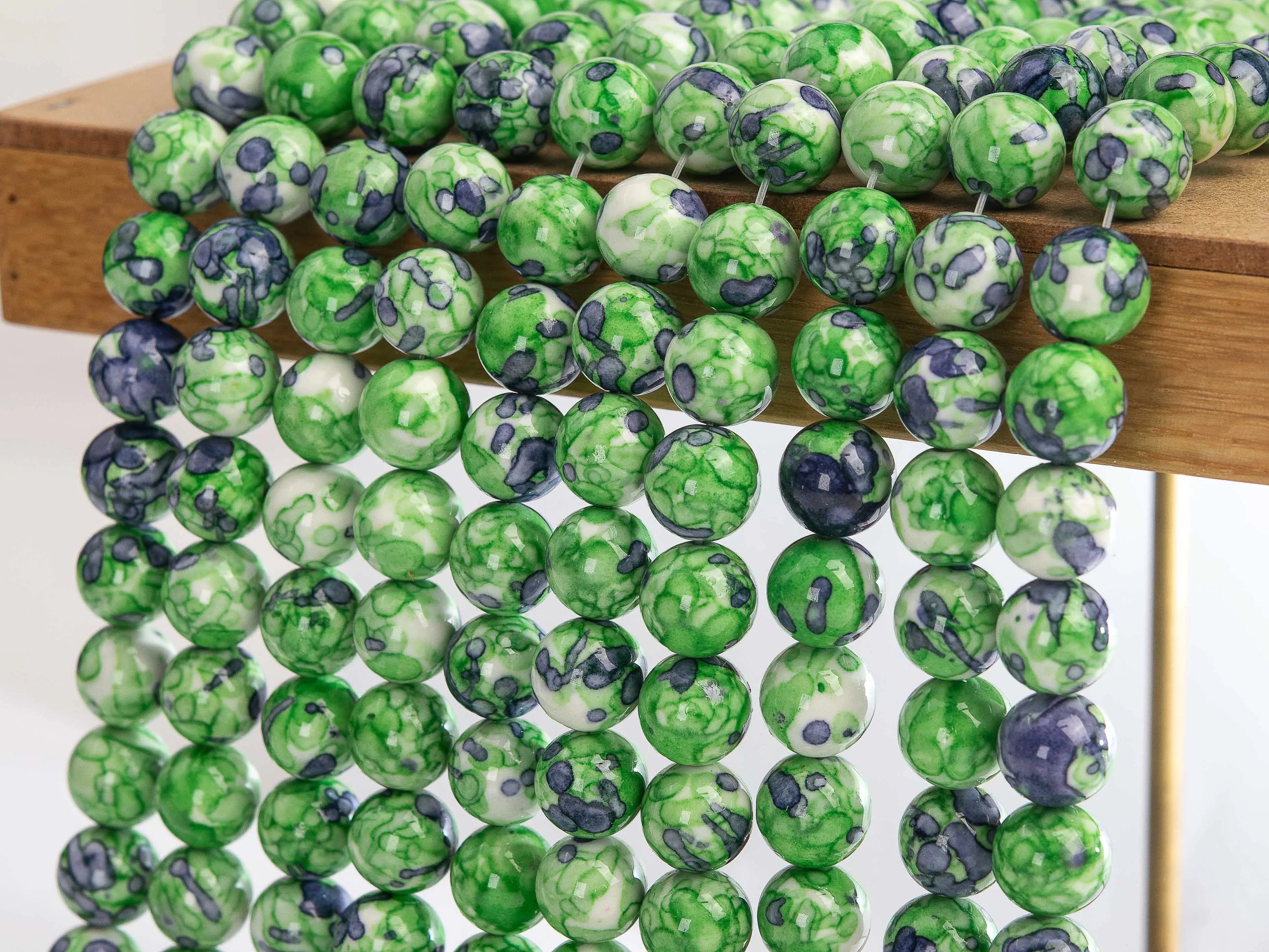 Green & Blue Black Rain Flower Jades Loose Beads Round Shape Size Options 3/4/6/8/10/12mm for Jewelry Making