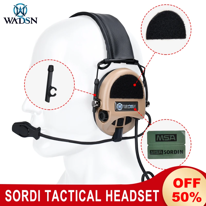 WADSN Tactical Headphone CS Softair Shooting Sordin Headset No Noise Canceling Earphone with U94 PTT Kenwood Plug