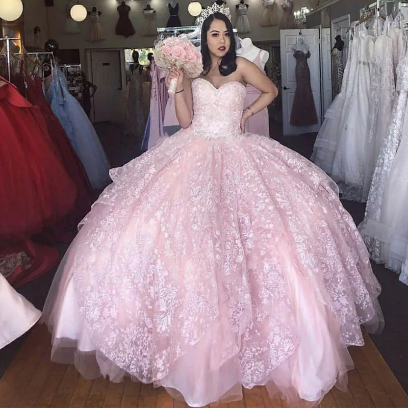 

ANGELSBRIDEP Pink Sweet 16 Birthday Gowns Appliques Tiered Ball Gown 15 Year Old Quinceanera Dresses Vestido De 15 Anos