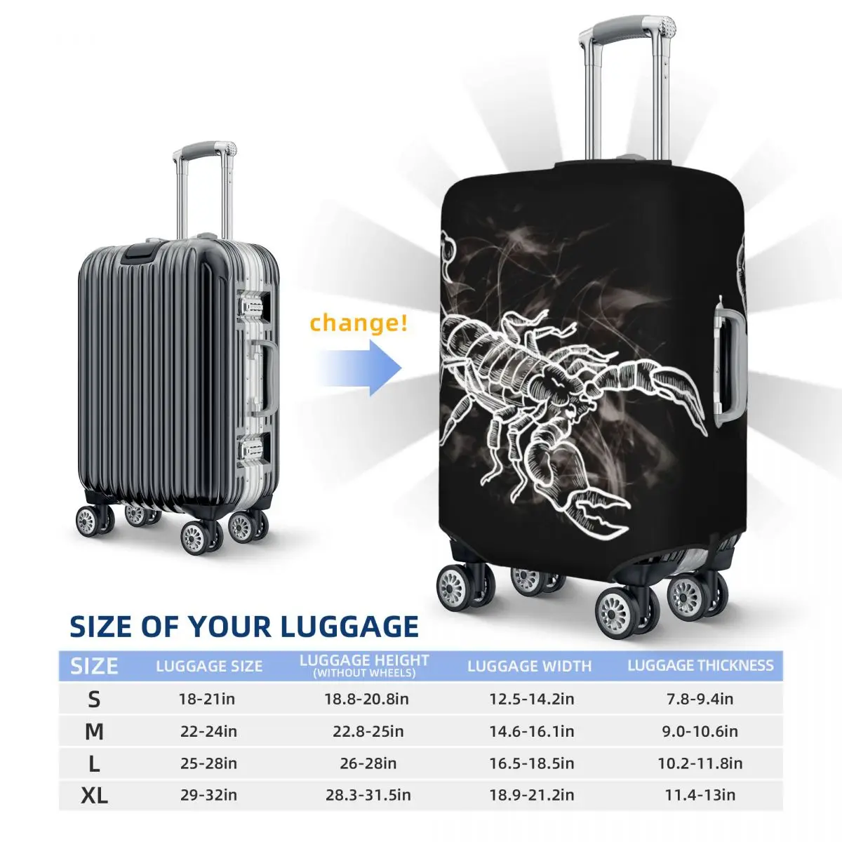 Scorpion Smoke Design Print Luggage Protective Dust Covers Elastic Waterproof 18-32inch Suitcase Cover Travel Accessories