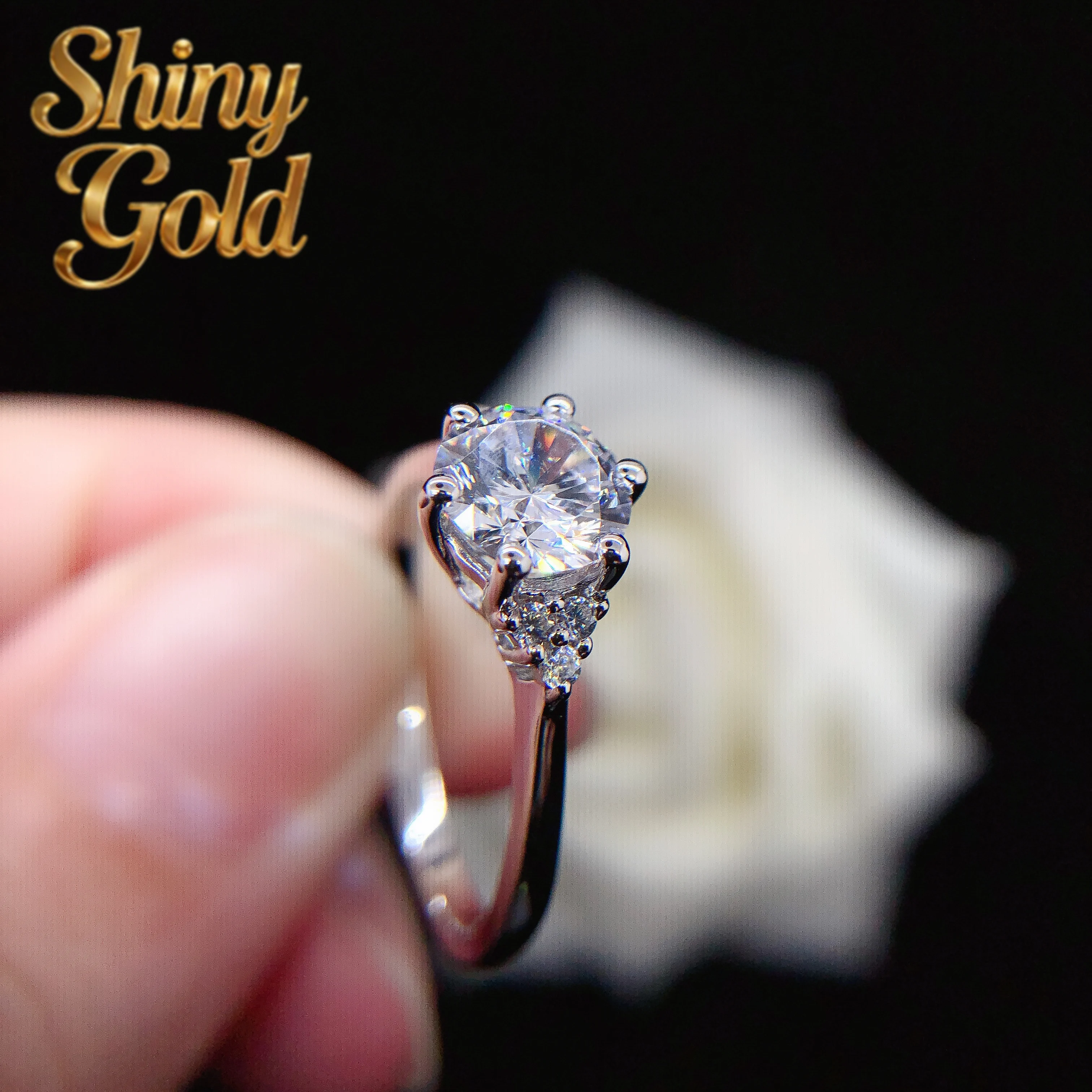 

Кольцо из белого золота 14 карат с муассанитом ShinyGold, 1 карат, 6,5 мм, цвет D, роскошное качество, для помолвки, ювелирное украшение для нее