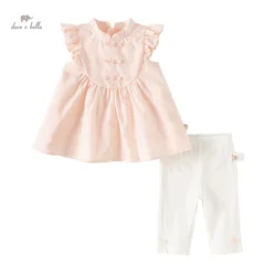 Dave Bella 2024 New Summer Children Girls Baby Two-Piece Cropped Pants Set Sweet Lovely Butterfly Fashion Casual DB2241138
