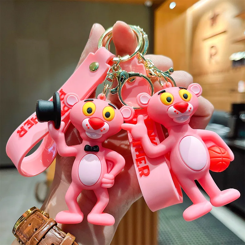 Cartoon Anime Pink Leopard Keychain Naughty Leopard Pendant Car Key Decoration Female Children's Gift Luggage Accessories