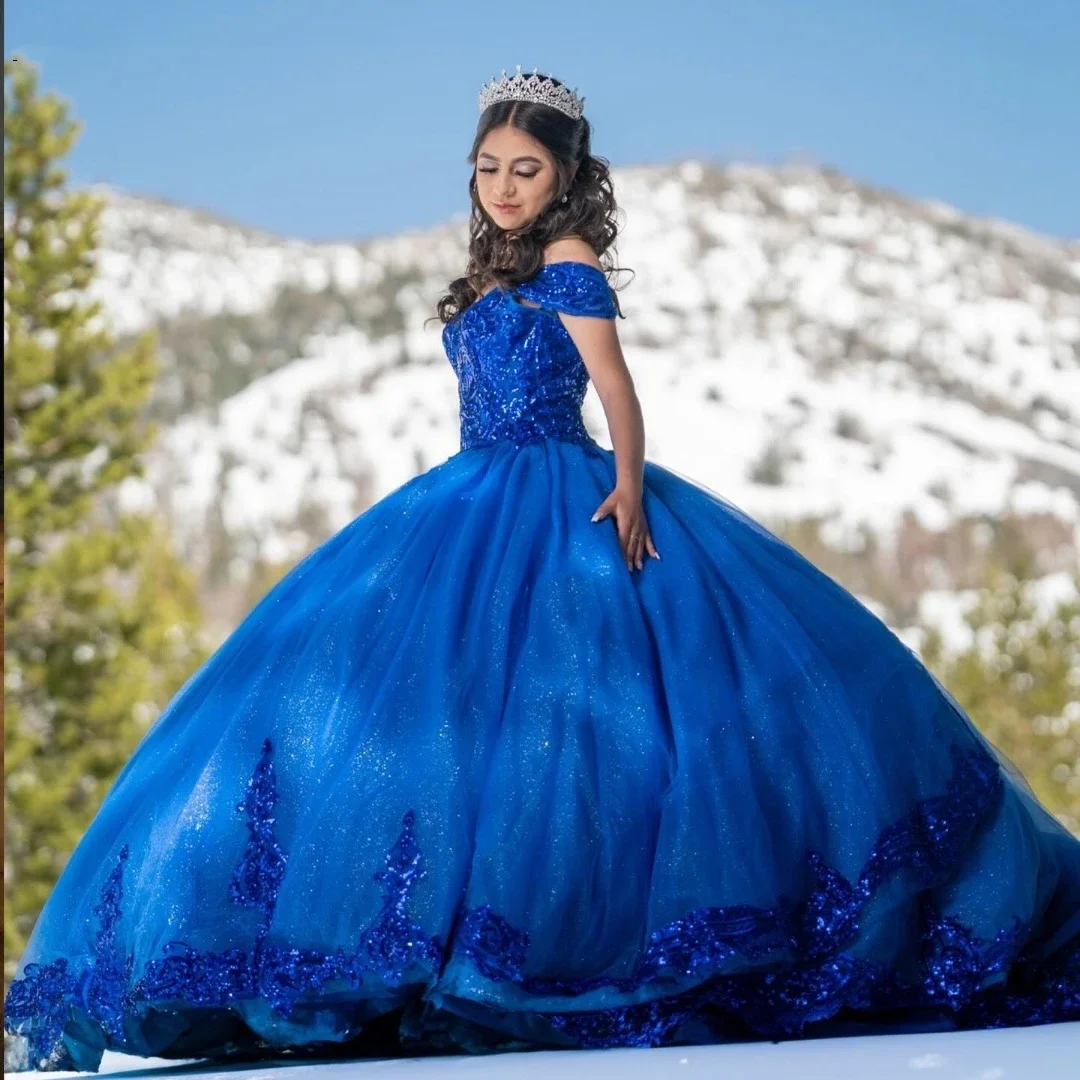 Angelsbridep Royal Blue Ball Gown 15 Years Quinceanera Dress With Sequined Vestidos De Fiesta Birthday Evening Party Dresses