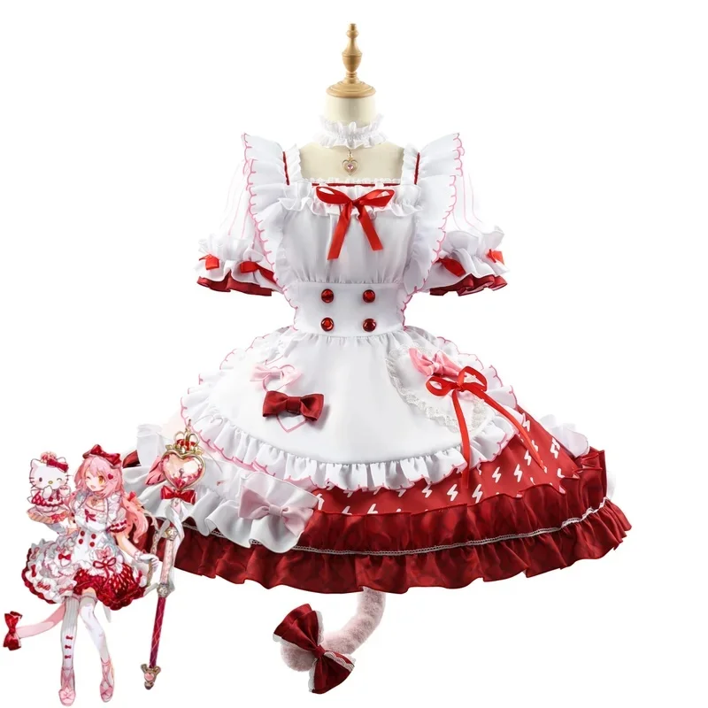 w;3.c\6;h'8/Game Arknights Goldenglow Cosplay Costume Flower House Tea Party Red Lolita Dress Wig Woman Lovely Kawai5'u.9;m\4/p view 4