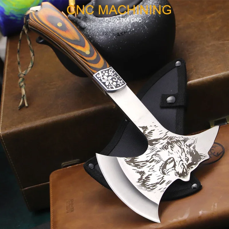Imagem -05 - Wolf-head Machado com Punho de Madeira Maciça Alta Dureza Camping Fogo Logging Multi-purpose Defesa ao ar Livre Aço Inoxidável