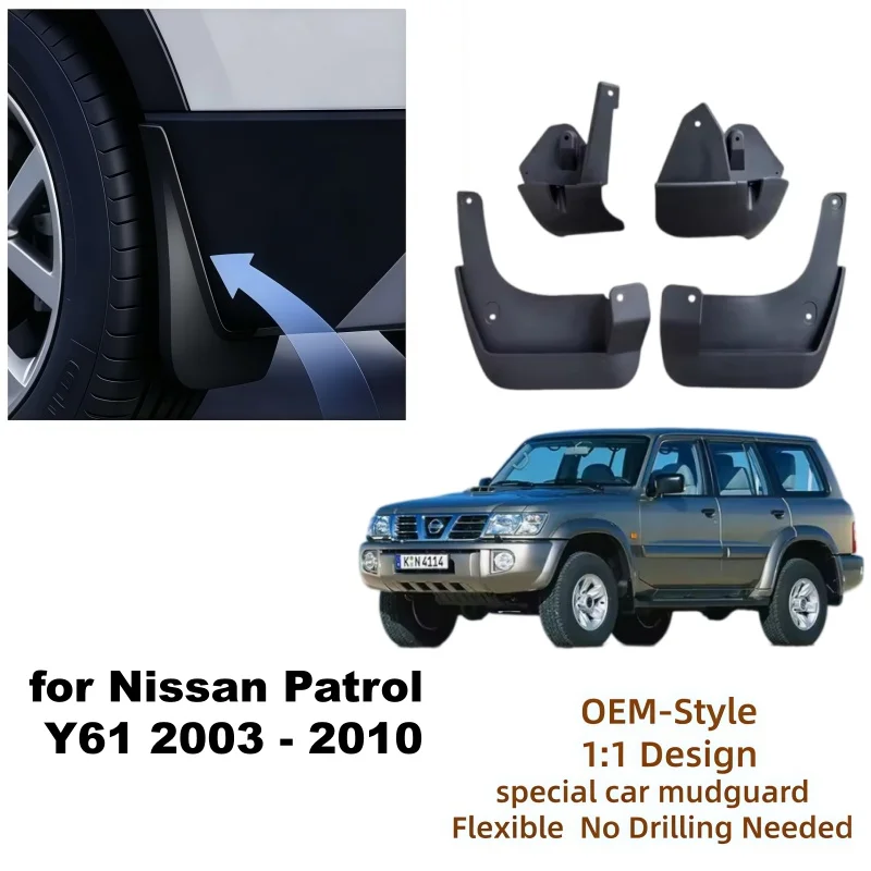 For Nissan Patrol Y61 2003-2011 Mud Flaps Heavy Duty Splash Guards Set of 4 Rugged Mudguards for Off-Road 4x4 SUV