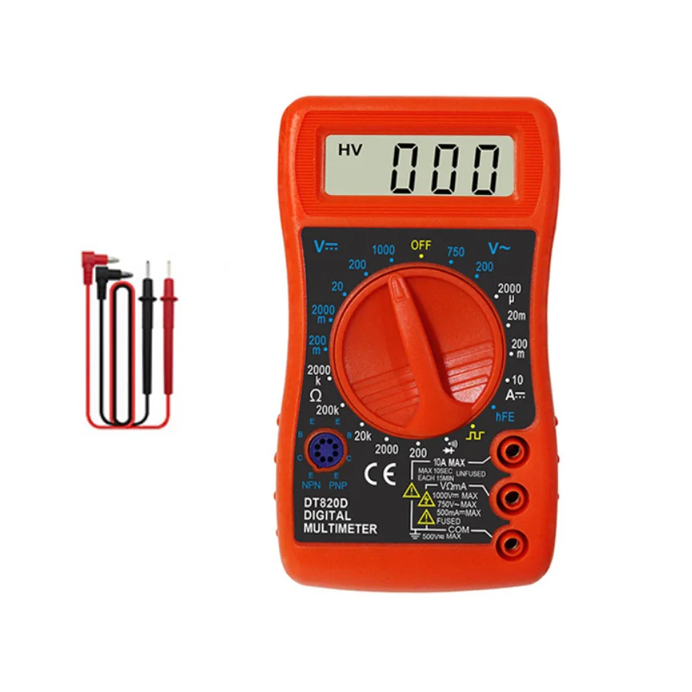 DT820D Multimeter Red ABS Portable Handheld Electronic Tester For Circuit Repair DIY With Overload Protection Digital Display
