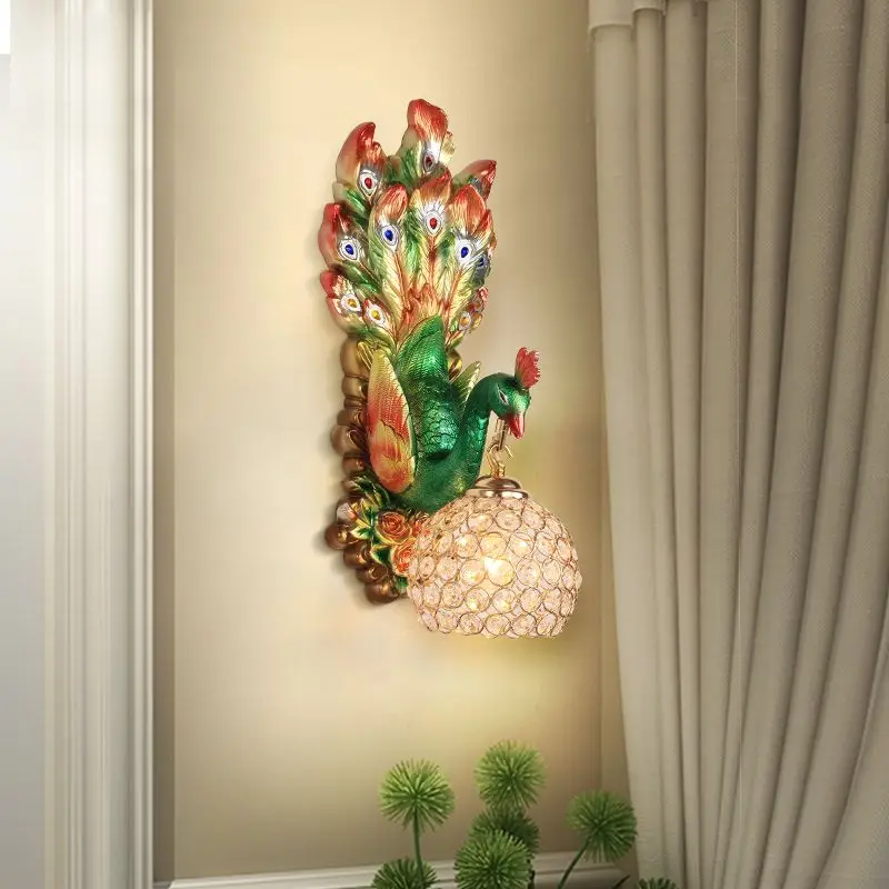 American Creative Peacock Wall Lamp Living Room Bedroom Bedhead European Decorative Corridor Lamp