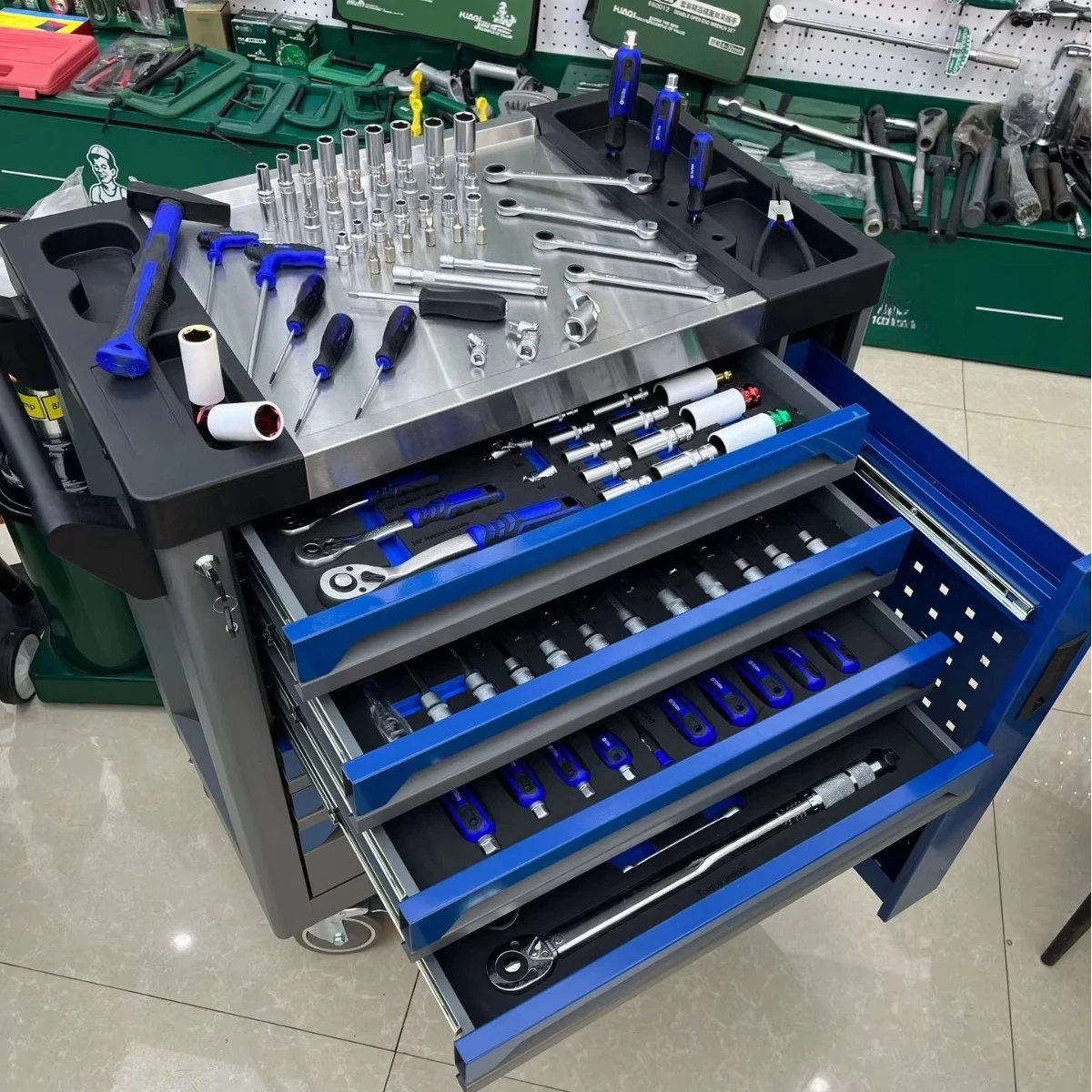 

7 Drawer Lockable Blue Steel 245 Tool Set Heavy Duty Iron Toolbox for Auto Repair Shop OEM/OBM