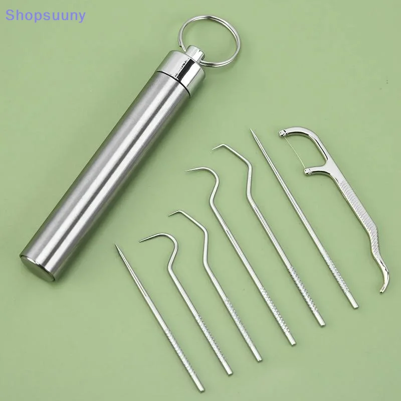 [SU]Stainless Steel Toothpick Set Tooth Flossing Reusable Toothpicks Portable Toothpick Floss Teeth Cleaner Oral Cleaning[SU]