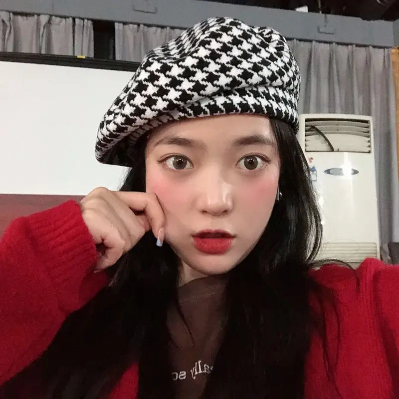 Korea Spring Autumn Winter Plaid Women Berets Beret Knit Femal Flat Caps France Hats Ladies Artist Cap Gifts Sombrero Hombre