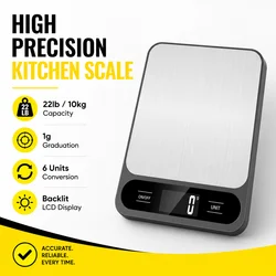 1pc Black Food Scale 10 Kilograms Digital Kitchen Scale Grams and Ounces 1g Precise Scale Easy to Clean Stainless Steel