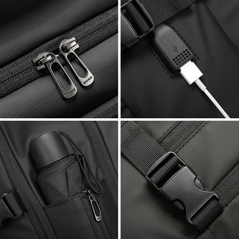 BANGE-Sacs à dos de voyage rechargeables USB pour hommes, sac à dos pour ordinateur portable 15.6 \