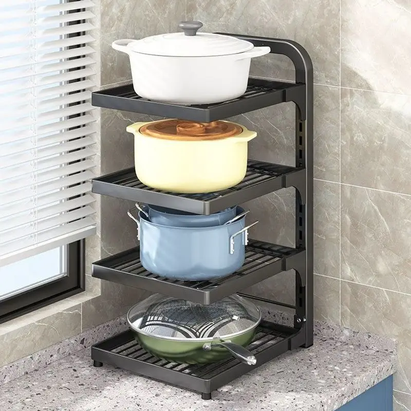 Black Stainless Steel Adjustable Kitchen Cookware Rack To Tier Pot Pan Organizer Height Shelves Load Bearing Cabinet Storage