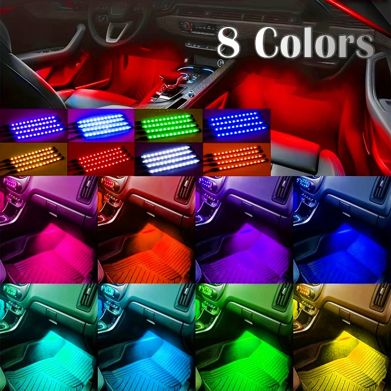 4pcs LED Car Interior Lighting Kit-RGB - USB Powered, Colorful Underfoot Lights with Music Sync for Enhanced Ambiance，Christmas
