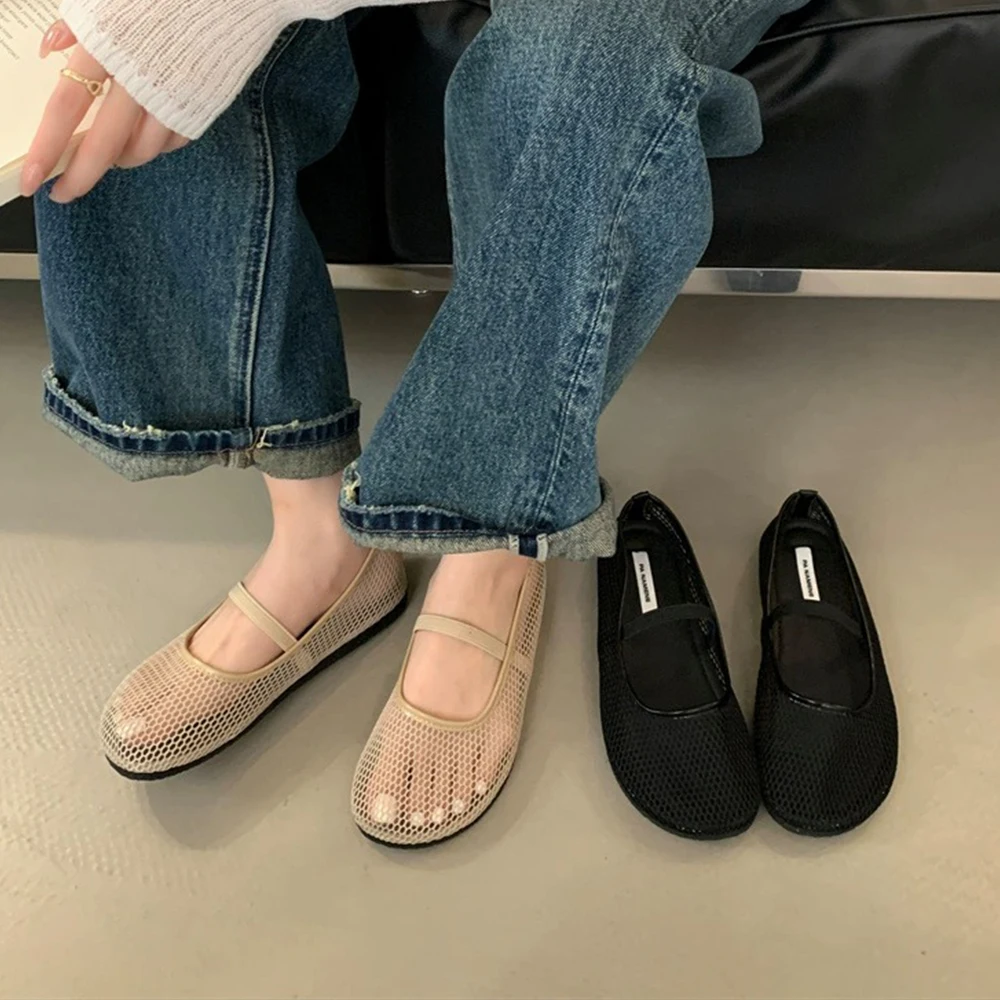 

Mesh Ballet Flats for Women Round Toe Mesh Mary Jane Flats Shoes with Elastic Strap Casual Ballerina Shoes for Dressy Office