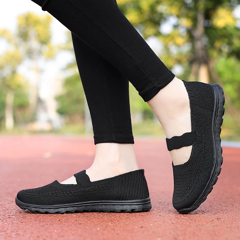 STRONGSHEN Women Casual Flat Shoes Zapatos De Mujer Fashion Breathable Mesh Slip on Shoes Women Outdoor Light Walking Shoes
