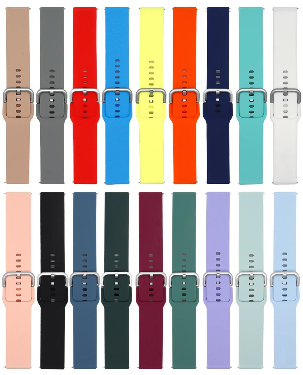 

22mm 20mm Silicone Strap For Samsung Galaxy Watch 3 45mm 46mm/Active 2 42mm/Huawei Watch GT GT2 Silver Buckle For Amazfit Bip S