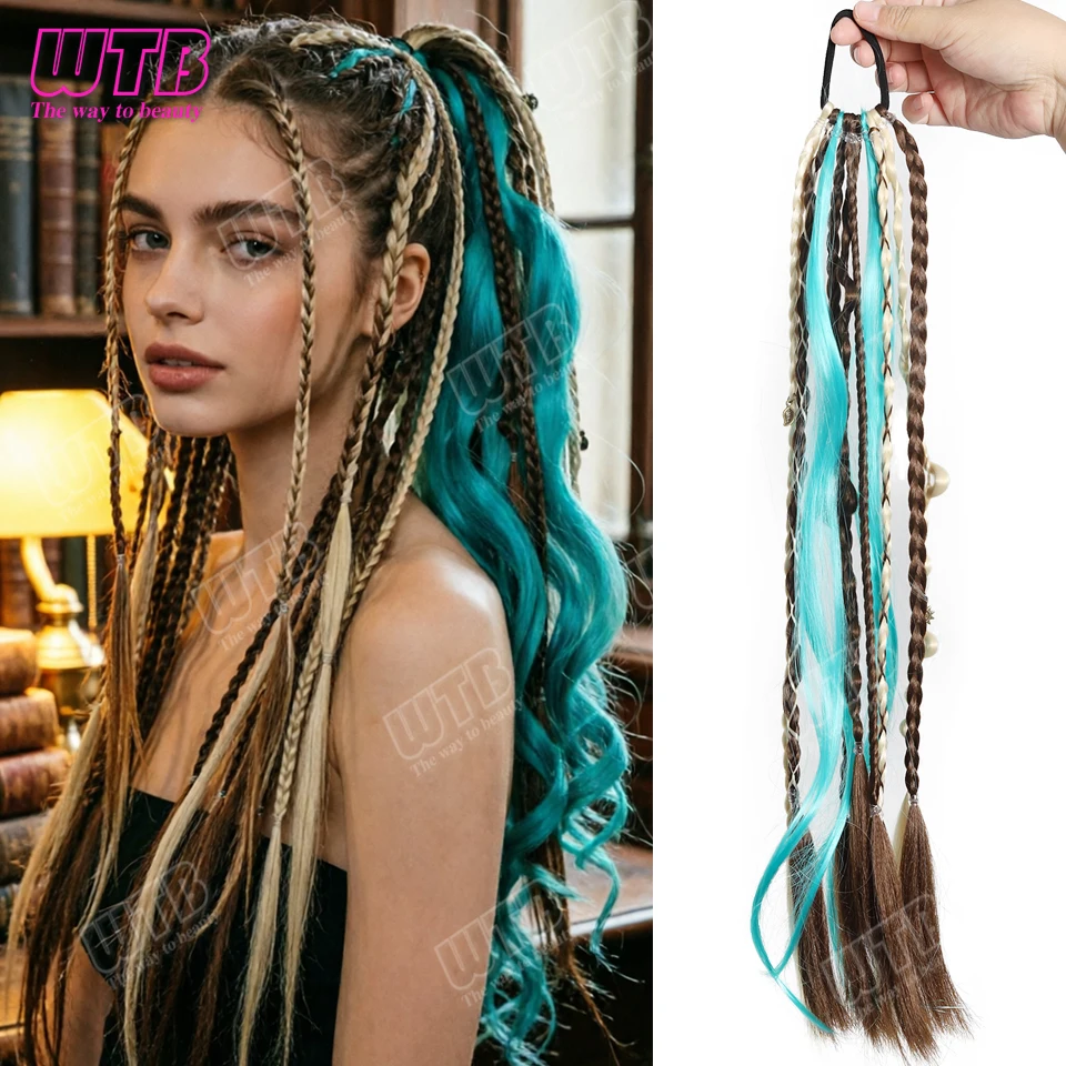 WTB Messy Braided Wig Synthetic Wig Elastic Band Style Stylish Long Braided Wig Suitable for Women to Wear Daily and on Holidays