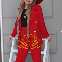 Blazer da ragazza abiti doppiopetto con risvolto moda giacca per bambini + pantaloni Set completo Casual da adolescente formale allentato