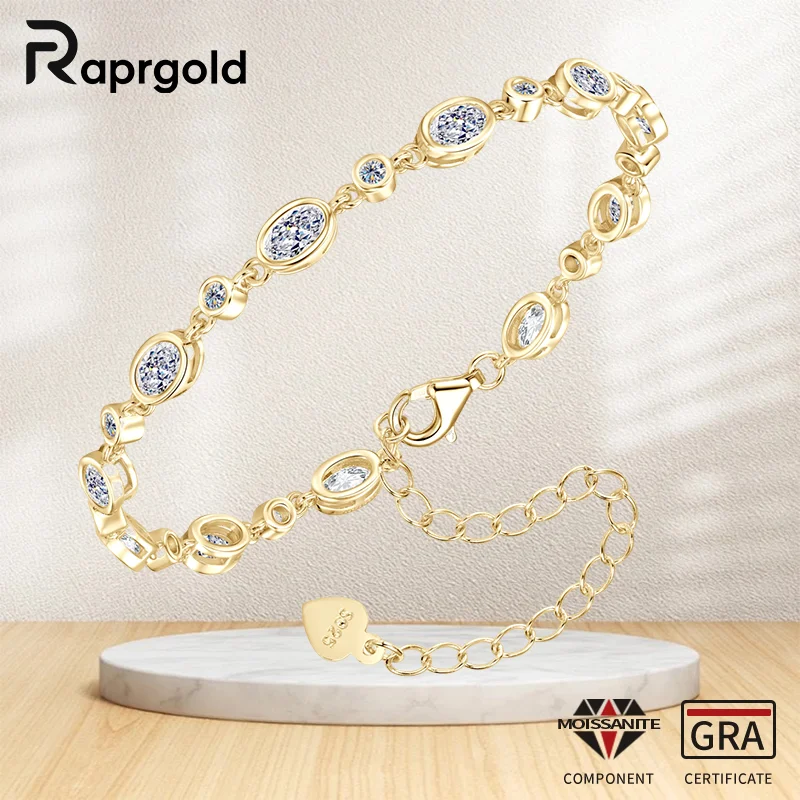 

RAPRGOLD GRA Certified Full Moissanite Diamond Bracelet for Women 925 Sterling Silver Bracelets Chain Wedding Fine Jewelry Gifts