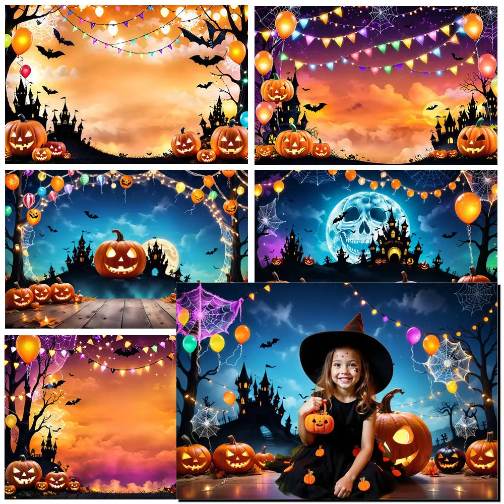 

MOON.QG Pumpkin Halloween Backgrounds for Photographs Pumpkin Light Castle Cloud Backdrop Photobooth Baby Accessories Birthday