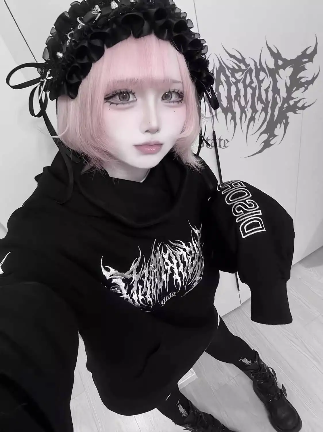 

Gothic Punk Hoodies 2025 Autumn Winter New Dark Style Hoodie Subculture Punk Street Hip Hop Star Print Fleece Lined Sweatshirt