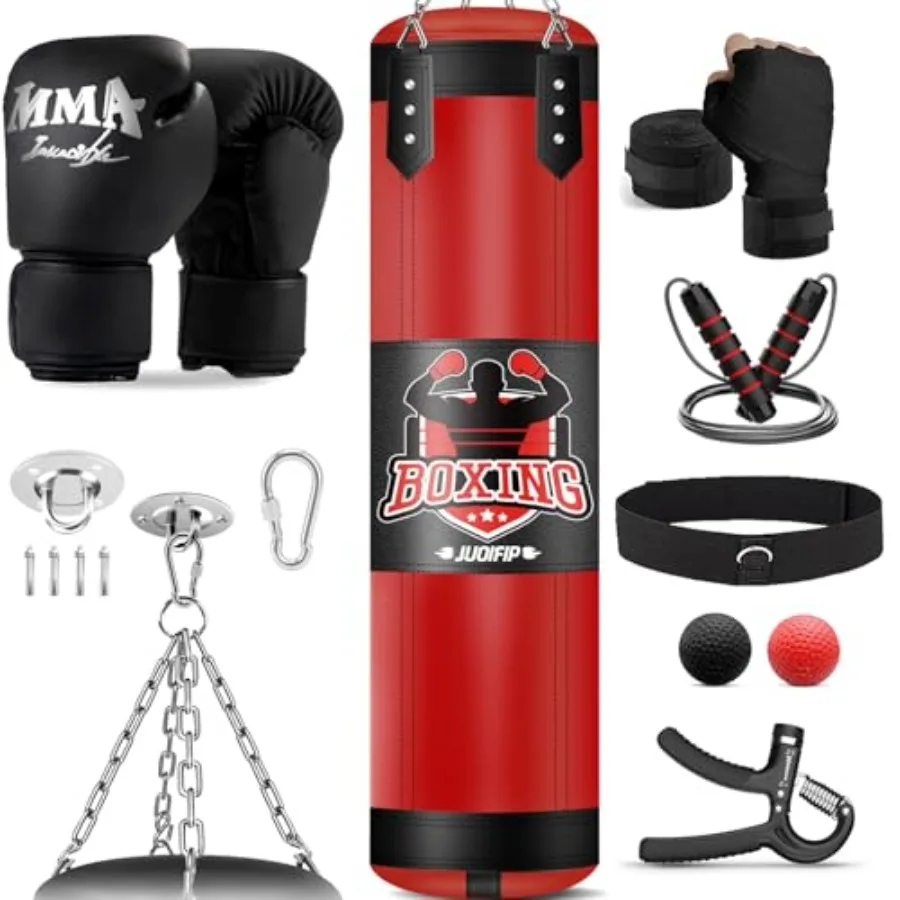 Set de Saco de Boxeo Pesado de 4FT con Guantes de 12 OZ para Adultos, para Entrenamiento de MMA, Karate, Kickboxing, Muay Thai en Casa o Gimnasio - Saco sin Relleno en Bl