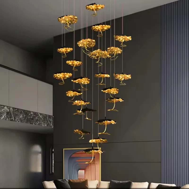 

Modern Loft Copper Pendant Light Lotus Chandelier Indoor Lighting LED Ceiling Lamp for Living Dining Room Home Decoration
