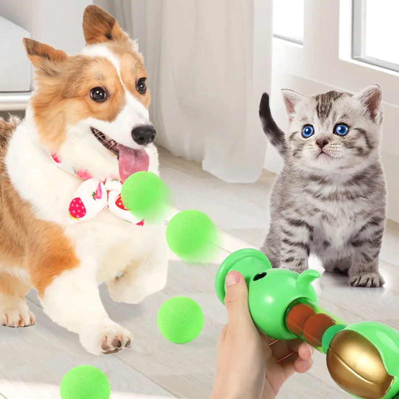 

Pet Toy EVA Ball Launcher Self Propelled Shooting Gun Have Fun Resistant Cat Dog Stick Silent Play Balls Guns EVA Soft Bullets