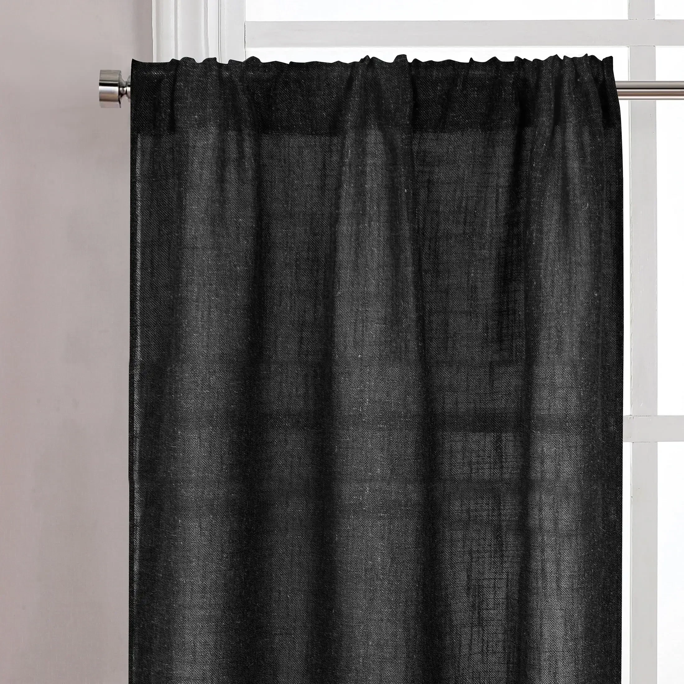 Linen Blend Light Filtering Rod Pocket Kitchen Curtain Tiers and Valance, Set of 3