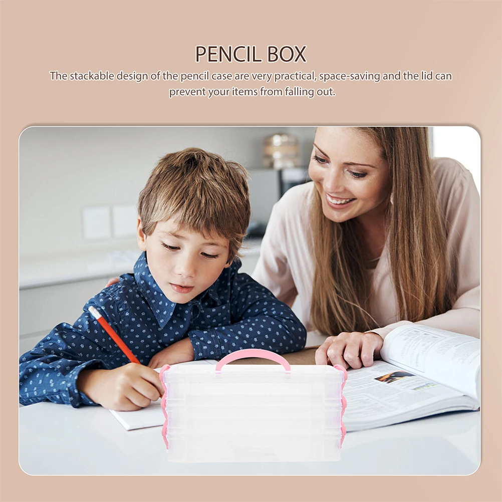 

2pcs Plastic Stackable Pencil Box 3-Layers Stationery Organizer Pen Case Holder Storage Container for Students Kids School