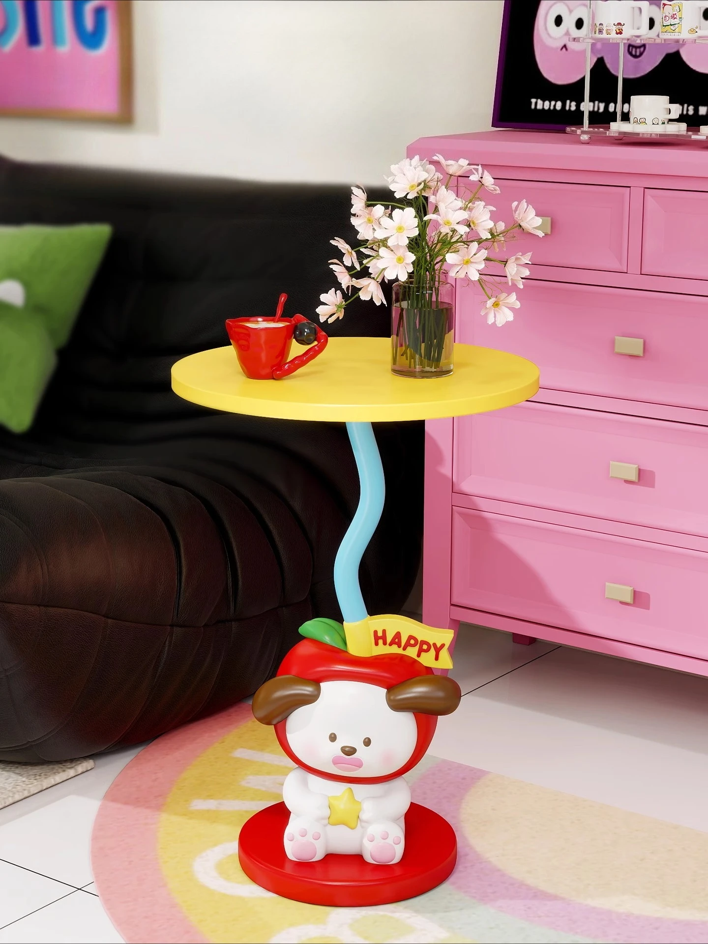 Cartoon Dog Side Table Living Room Small Coffee Table Creative Children's Room Bedside Table Storage Rack Nordic Decor Furniture 5