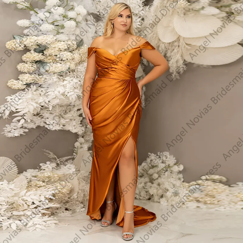 Customized Long Plus Size Burnt Orange Bridesmaid Dresses with Split Formal Party Birthday Robes Invitee Mariage