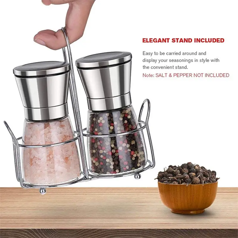 304 Stainless Steel Salt and Pepper Grinder Kitchen Black Spice Mill Portable Jar Containers Bottle Manual Sea Salt Herb Grinder
