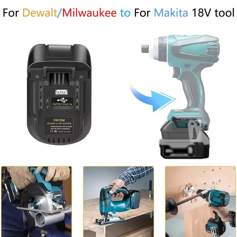 

DM18M Battery Convertor Adapter For Milwaukee 18V For Dewalt 20V to For Makita 18V Power Tools Bl1830 With USB charging port
