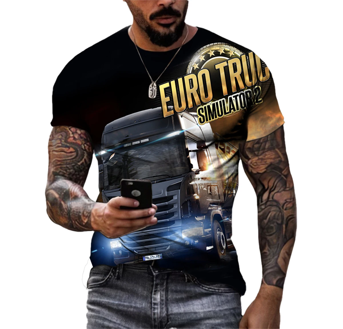 

Summer Fashion Classic Truck Simulation Game 3D HD Print Men's Trend Harajuku T-Shirt O Neck Plus Size High Quality Short Sleeve