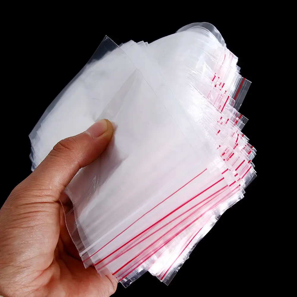 100 pcs/pack Home Mini Storage Packaging Jewelry Zip Bags Plastic Poly Clear PE Pouch